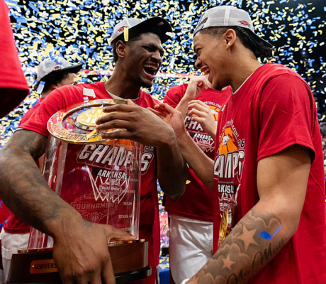 Hogs Gifted Marquee Game for SEC-ACC Challenge Arkansas celebrates winning the SEC Tournament.